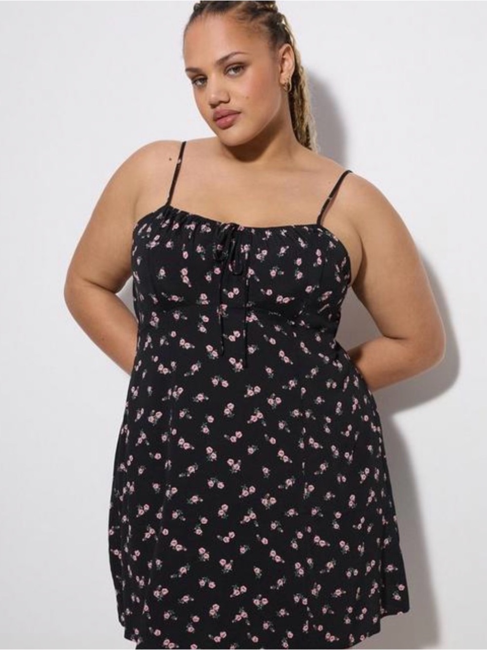 Torrid Mini dress Black Floral with Pink Rose Print